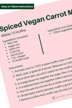 Load image into Gallery viewer, Sample photo of the recipe included in the Nick&amp;Fritz Vegan Spiced Carrot Muffin Baking Kit
