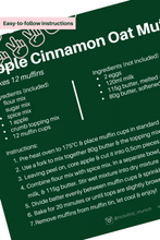 Load image into Gallery viewer, Sample photo of the recipe card included in the Nick&amp;Fritz Apple Cinnamon Muffin Baking Kit
